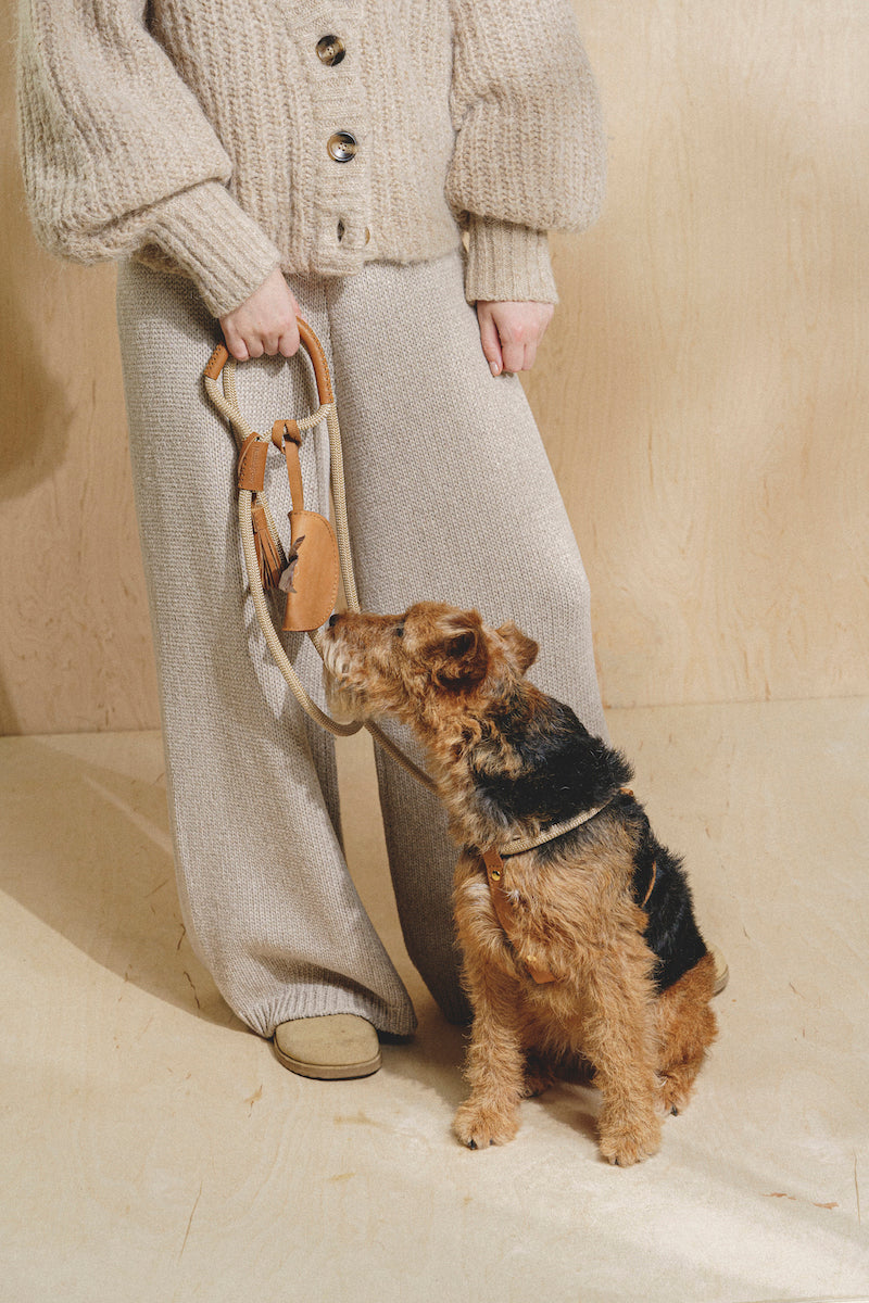 Walk kit: Makarony beige rope leash + collar ginger