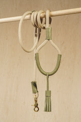 Walk kit: Makarony beige rope leash + collar green